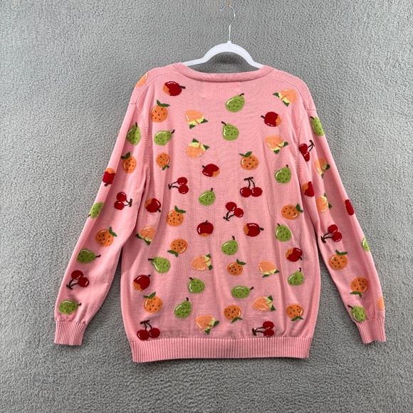 Clammy Heart Fruit Print Knit Cardigan Pink XL - Picture 3 of 10